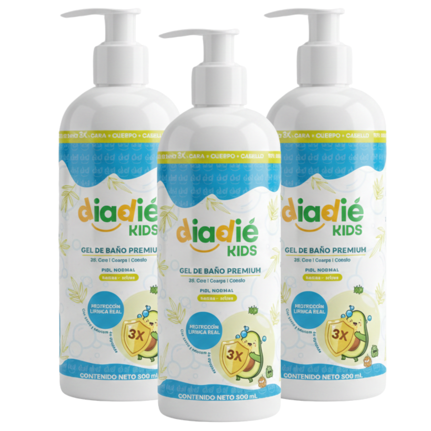 DIADIE KIDS Gel de baño PREMIUM para bebés y niños con aceite de aguacate. Limpia e hidrata. 3pack