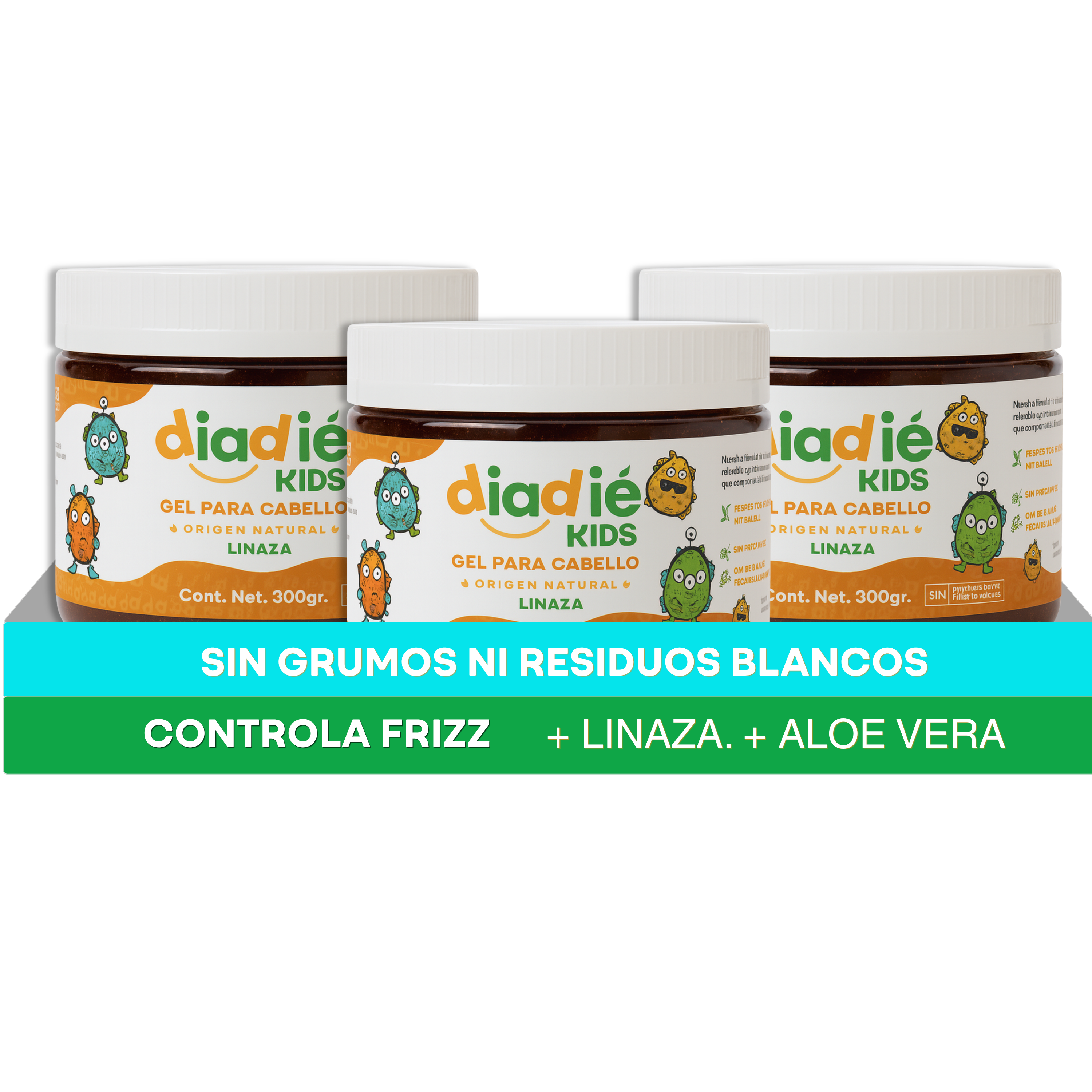 DIADIE KIDS Gel para cabello de linaza sábila, frizz rizos definidos 3 Pack