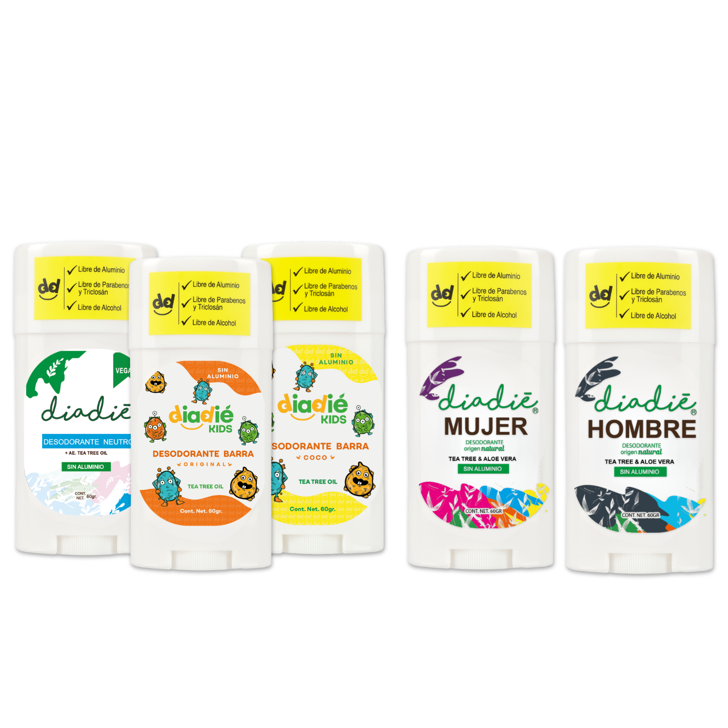 DIADIE Desodorante natural en barra, Elimina mal olor, multipack familiar 5 Pack