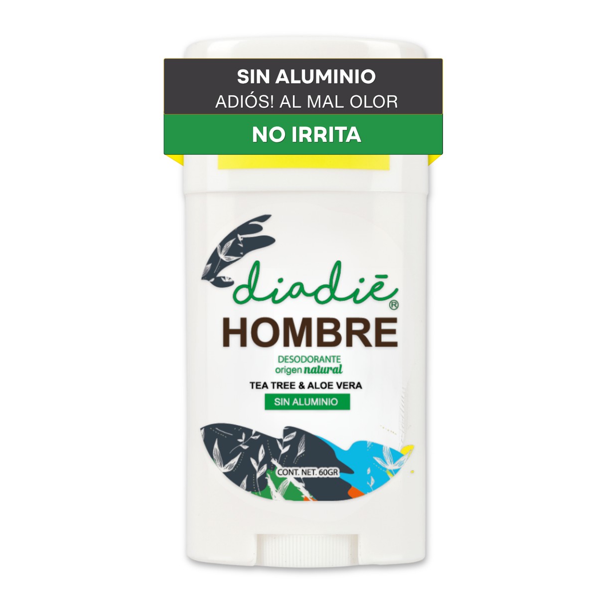 DIADIE Desodorante natural Barra, Hombre, humor fuerte, 24hrs 1 Pza