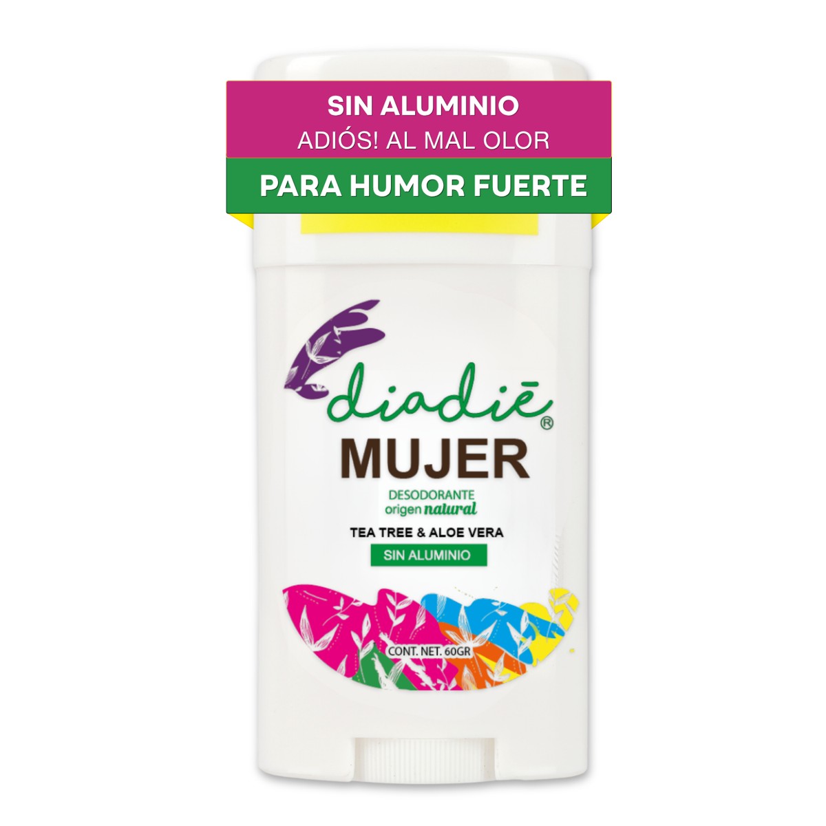 DIADIE Desodorante natural Barra, Mujer, humor fuerte, 24hrs 1 Pza