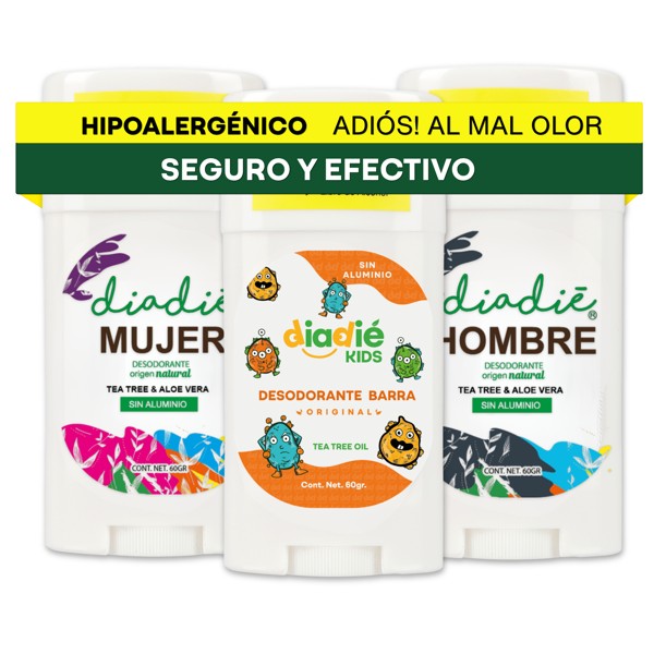 DIADIE Desodorante natural Barra, Kids Original + Hombre + Mujer 3 Pack