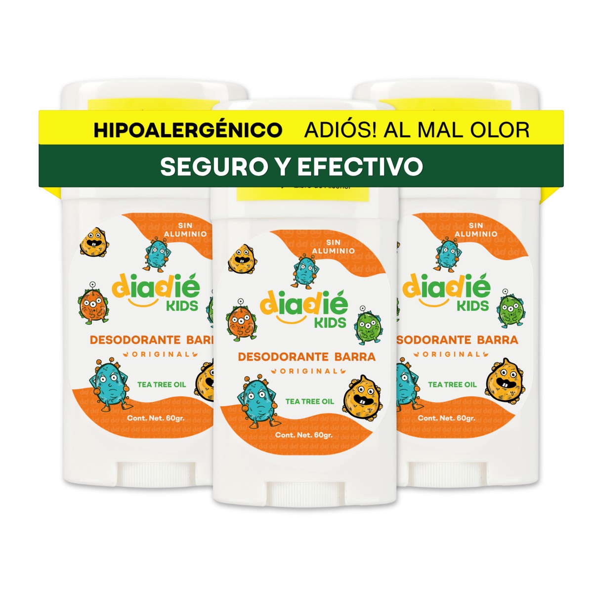 DIADIE KIDS Desodorante natural para Niños, Barra, Original 3 Pack