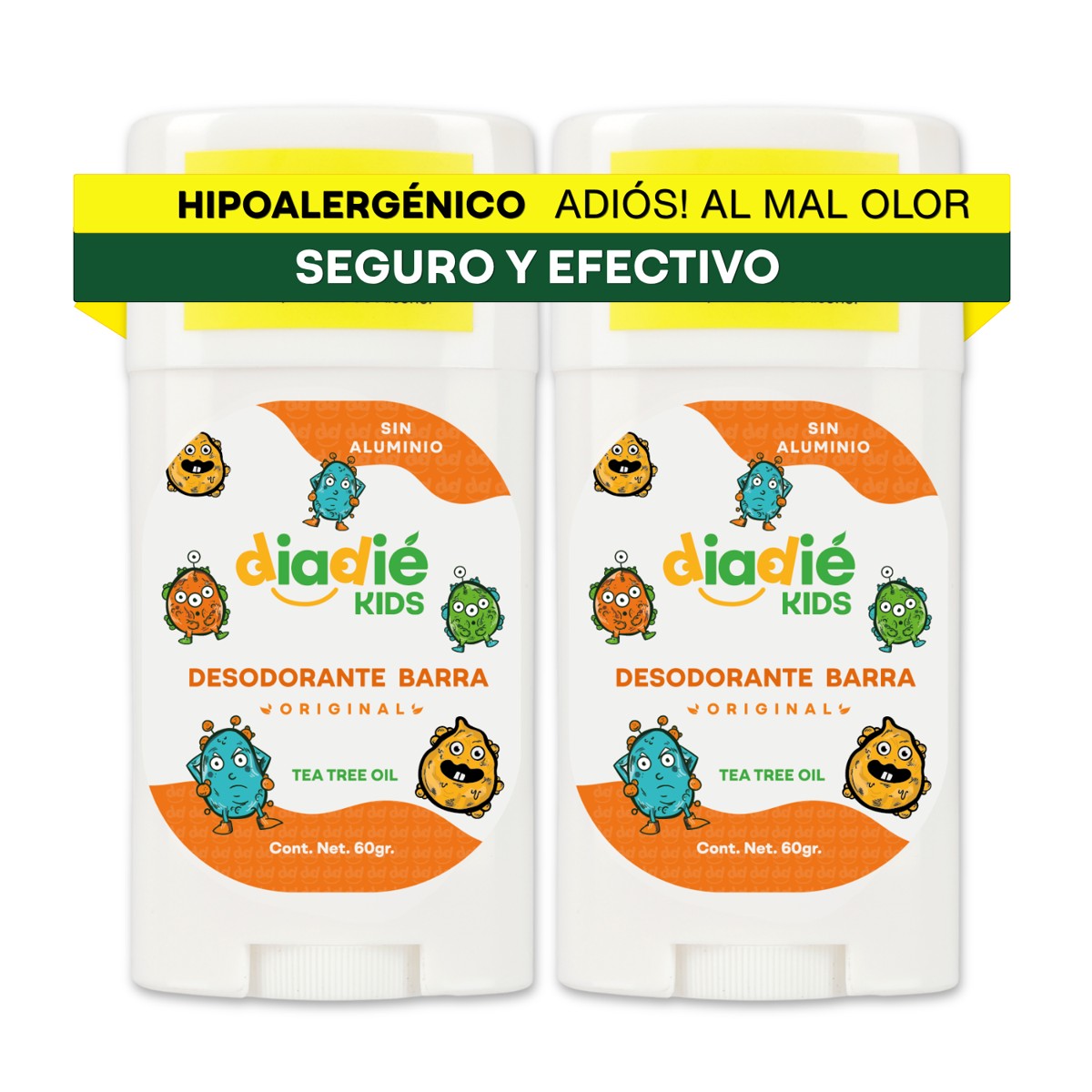 DIADIE KIDS Desodorante natural para Niños, Barra, Original 2 Pack