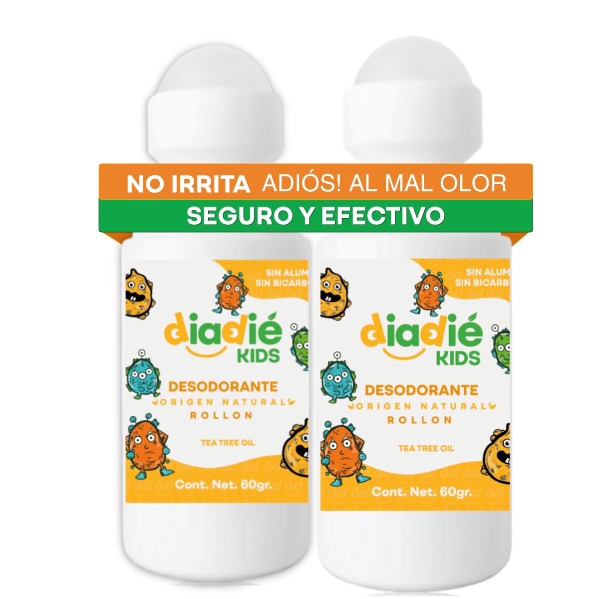 DIADIE KIDS Desodorante natural para Niños, Rollon 2 Pza