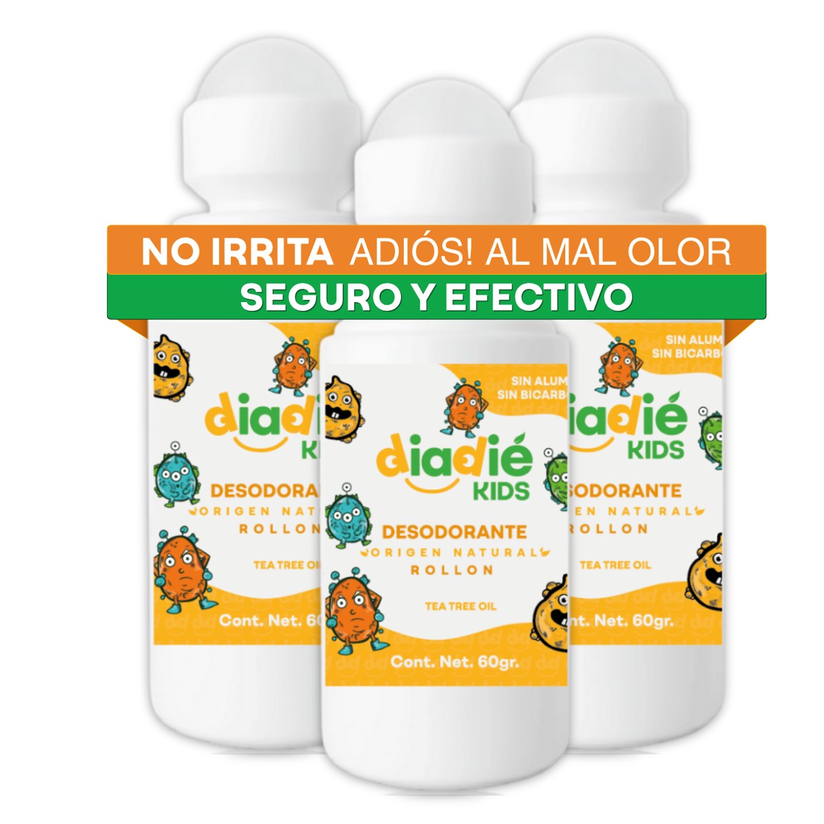 DIADIE KIDS Desodorante natural para Niños, Rollon 3 Pza
