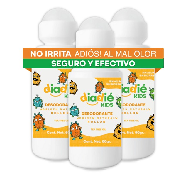 DIADIE KIDS Desodorante natural para Niños, Rollon 3 Pza