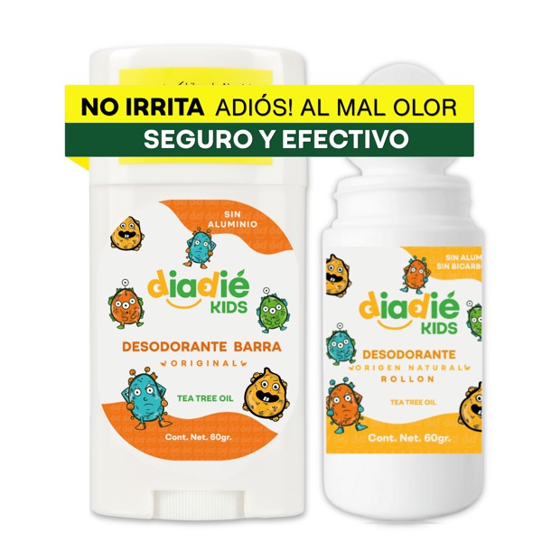 DIADIE KIDS Desodorante natural para Niños, Barra y Rollon 2 Pack