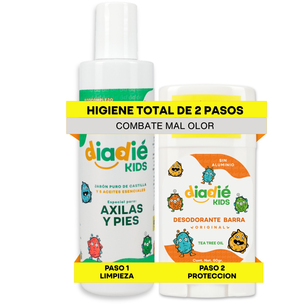 DIADIE KIDS Desodorante natural para Niños, Jabon y Barra, mal olor 2 Pack