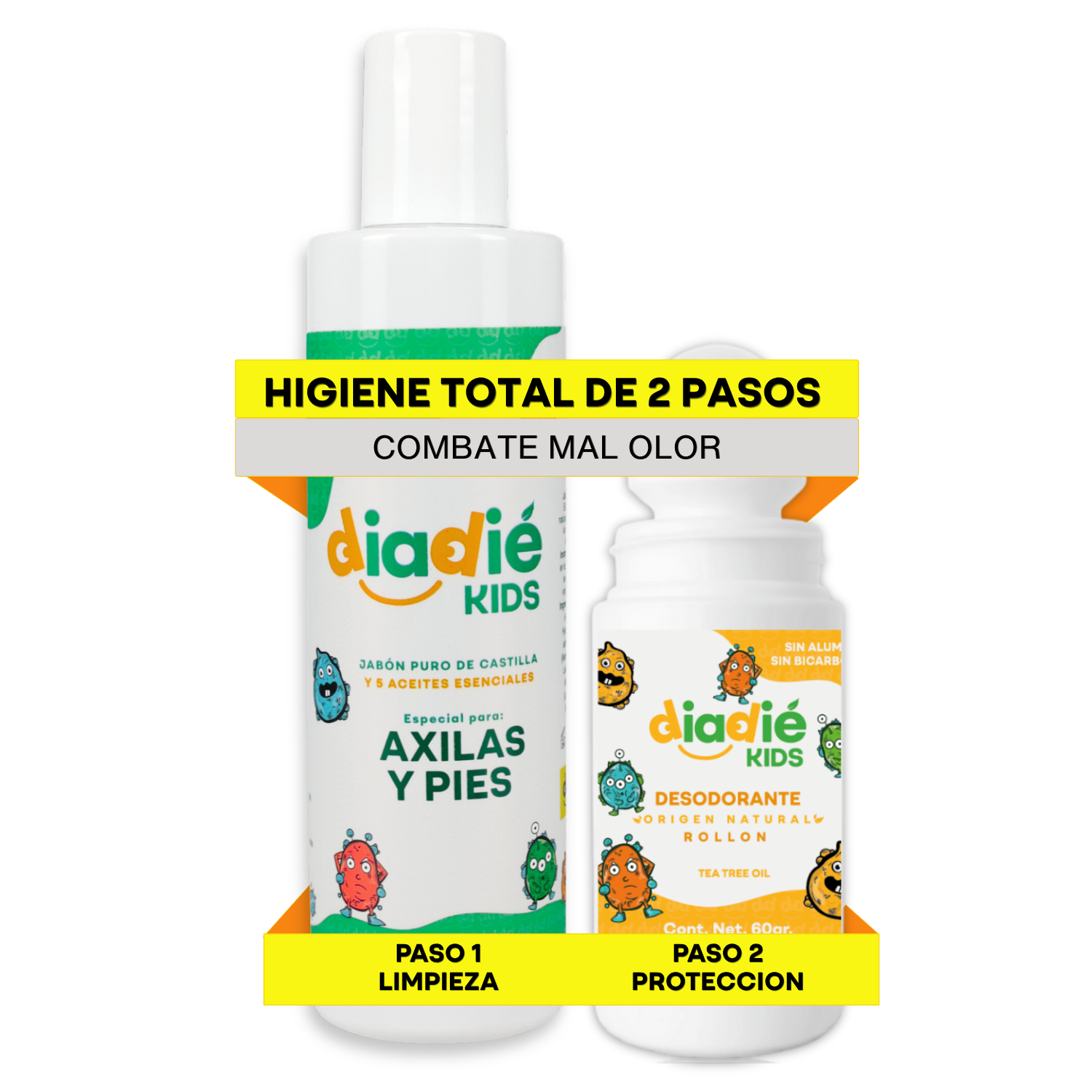 DIADIE KIDS Desodorante natural para Niños, Jabon y Rollon mal olor 2 Pack