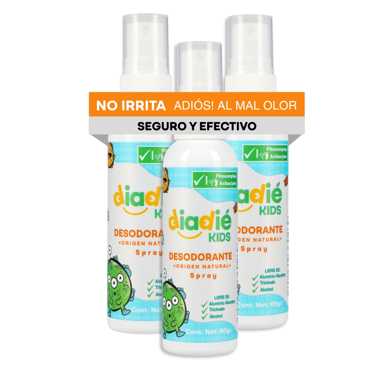 DIADIE KIDS Desodorante Natural para Niños atomizador axilas y pies 3 Pack