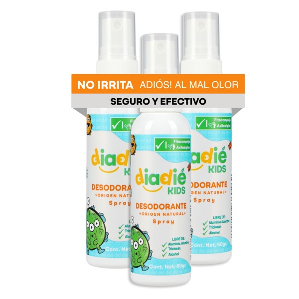 DIADIE KIDS Desodorante Natural para Niños atomizador axilas y pies 3 Pack