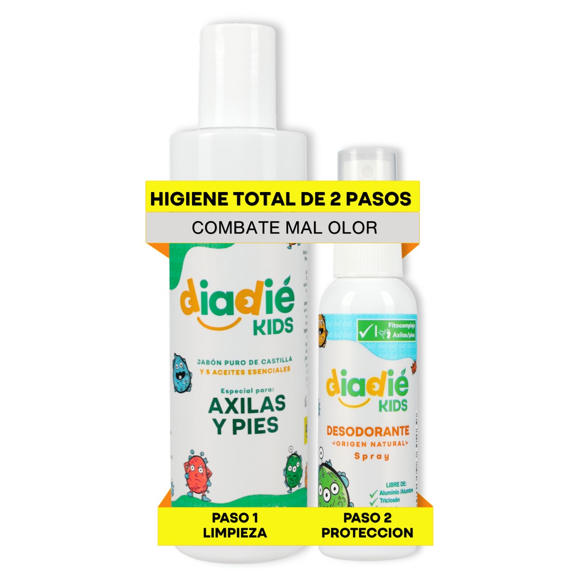 DIADIE KIDS Desodorante para Niños Jabon y Atomizador, axilas pies  2 Pack