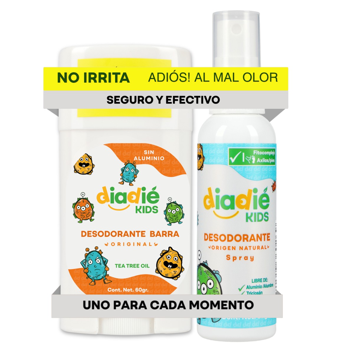 DIADIE KIDS Desodorante natural para Niños, Barra y Atomizador 2 Pack