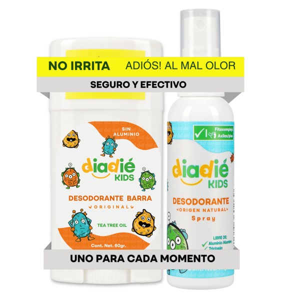 DIADIE KIDS Desodorante natural para Niños, Barra y Atomizador 2 Pack