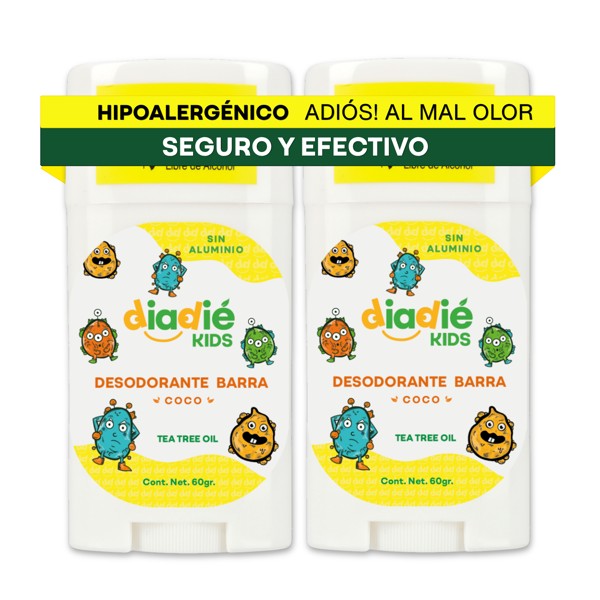 DIADIE KIDS Desodorante natural para Niños, Barra, Coco 2 Pack