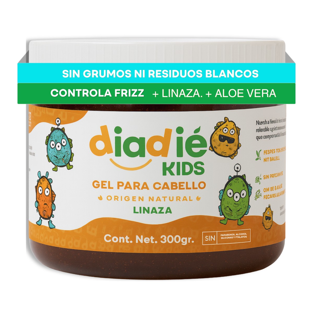 DIADIE KIDS Gel para cabello de linaza sábila, frizz rizos definidos 1 Pza
