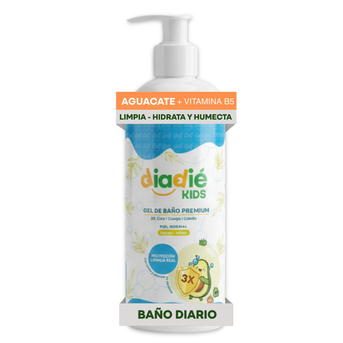 DIADIE KIDS Gel de baño suave para niños, hidrata humecta Aguacate 1 Pza
