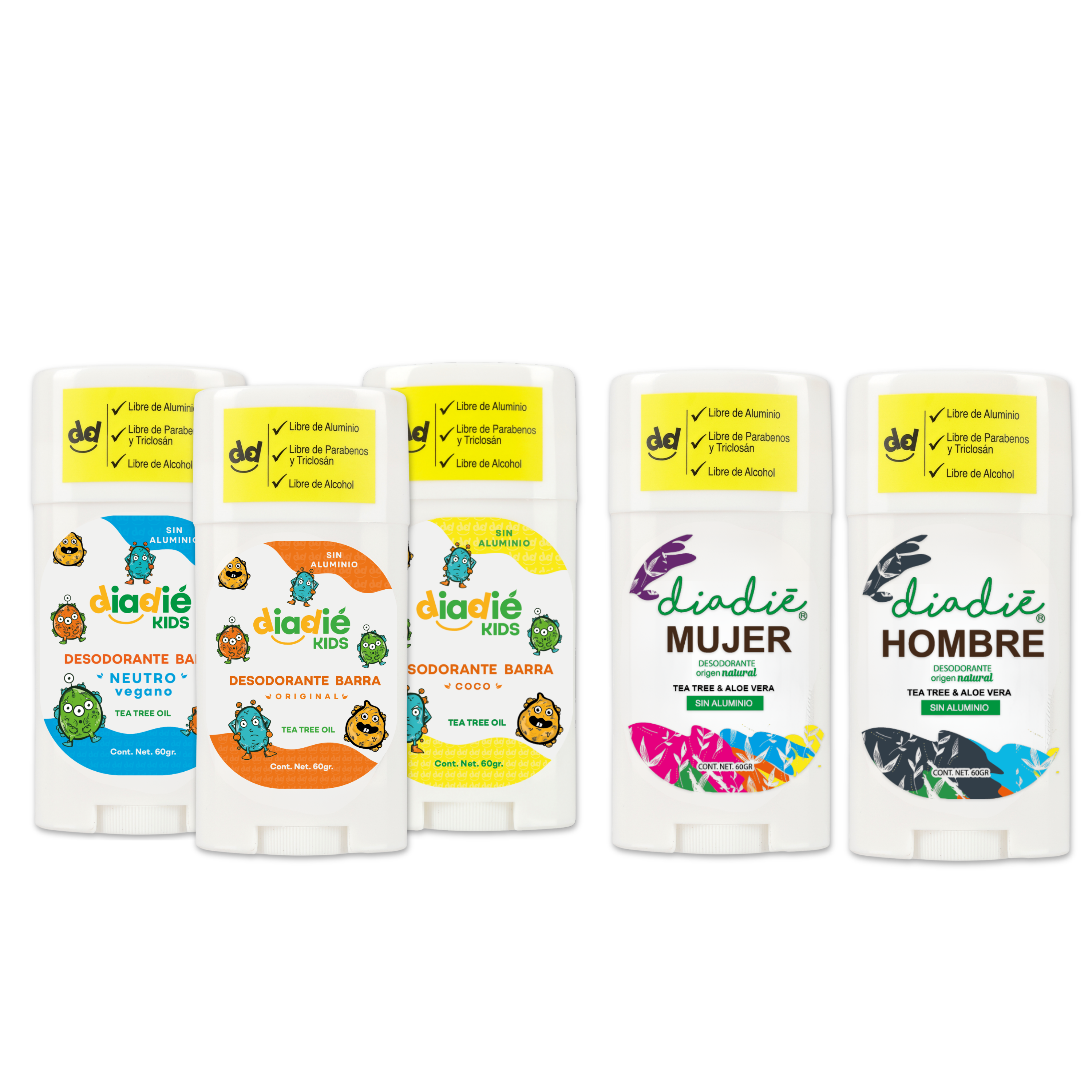 DIADIE Desodorante natural en barra, Elimina mal olor, multipack familiar 5 Pack
