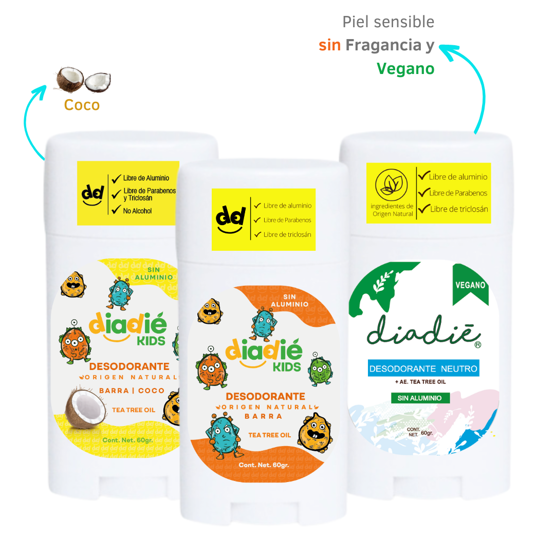 DIADIE desodorante natural en barra. Kit Basico. Unisex. 3pack