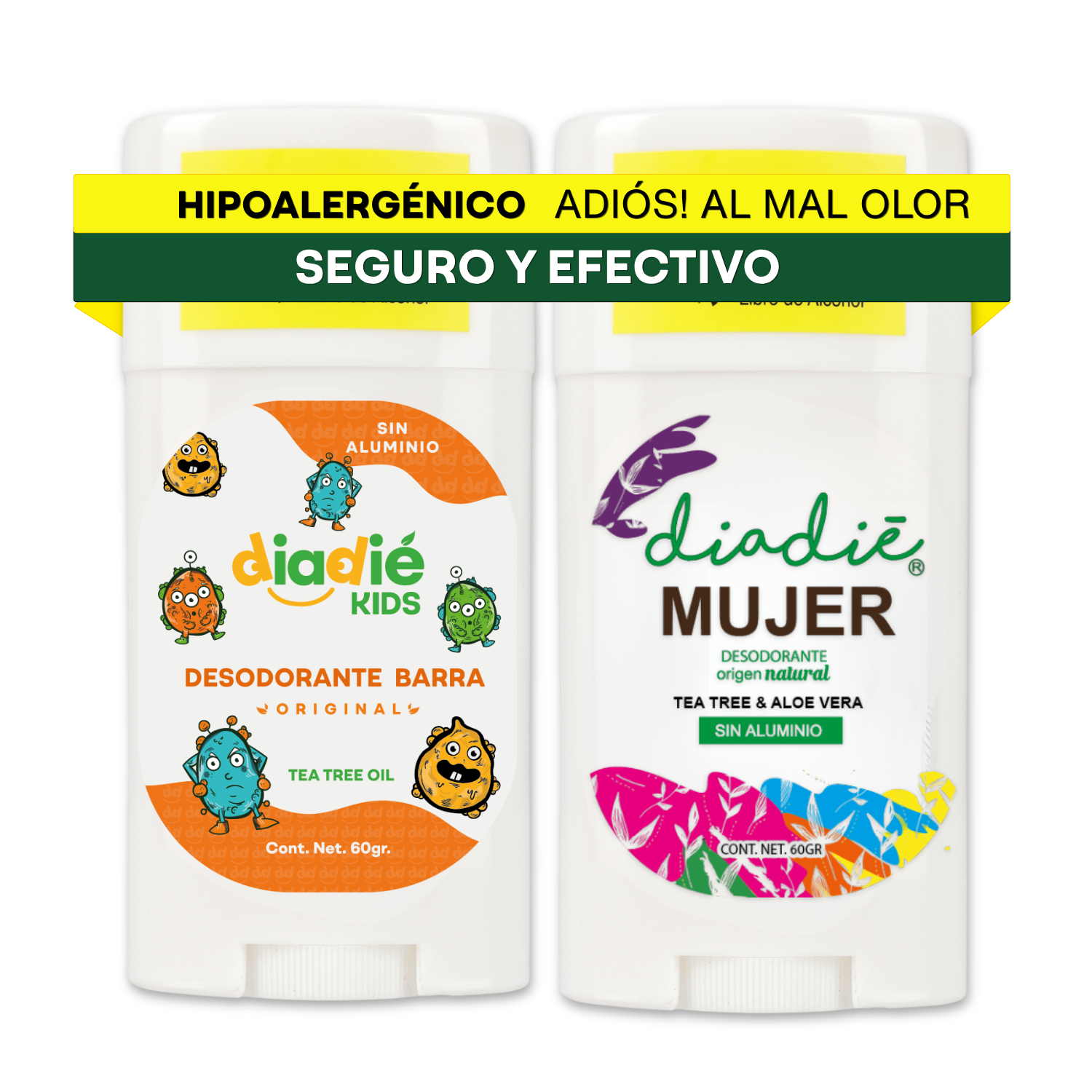 DIADIE Desodorante natural Barra, Kids Original + Mujer 24 hrs 2 Pack