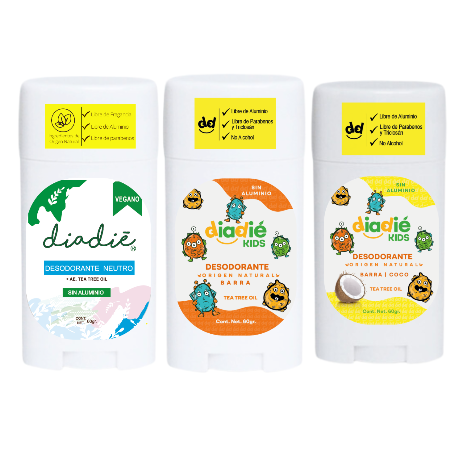 DIADIE desodorante natural en barra. Kit Basico. Unisex. 3pack