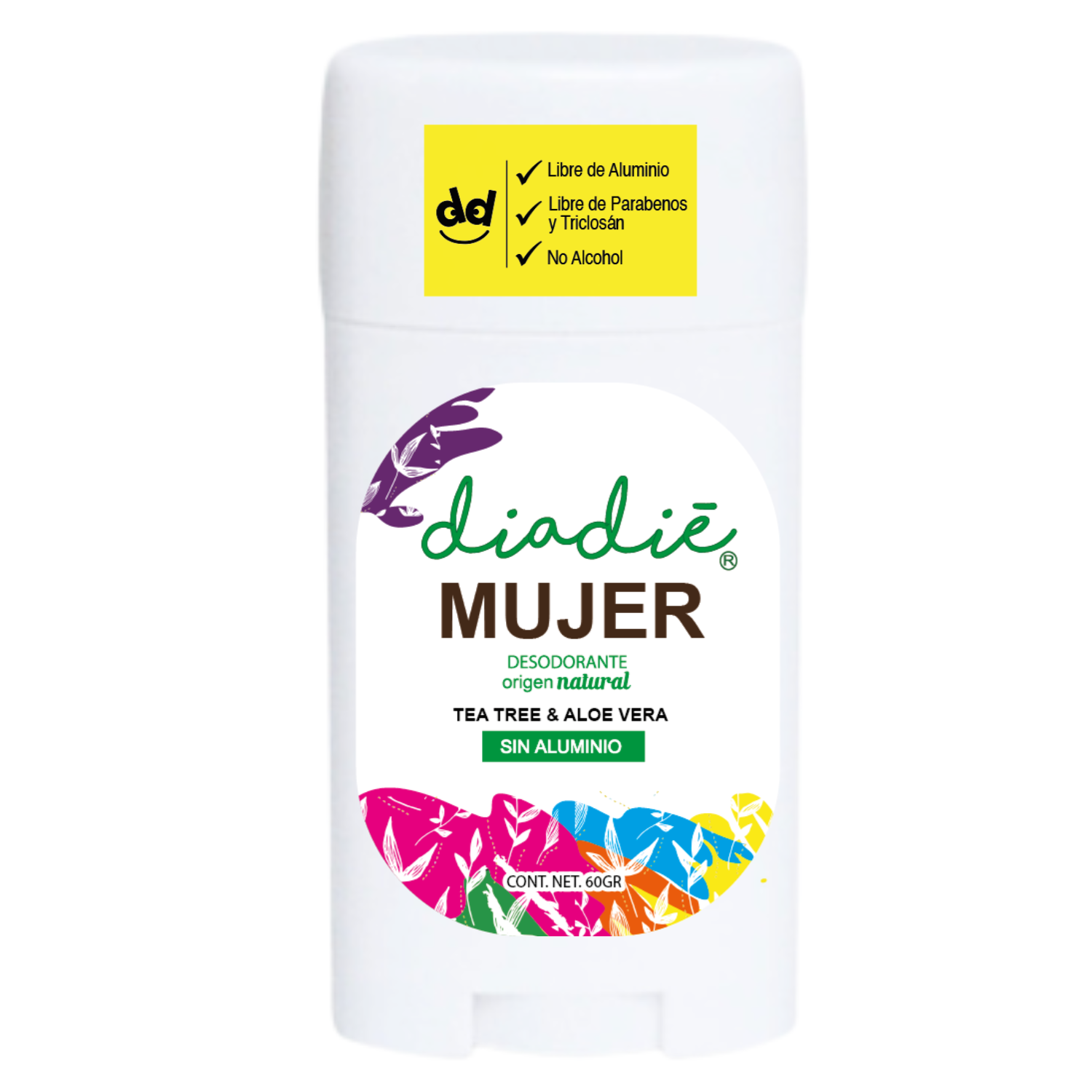 Diadie, desodorante natural, Desodorante para mujer. humor fuerte. Elimina mal olor, sin tapar poros. 24hrs, barra, 60gr. 1pack