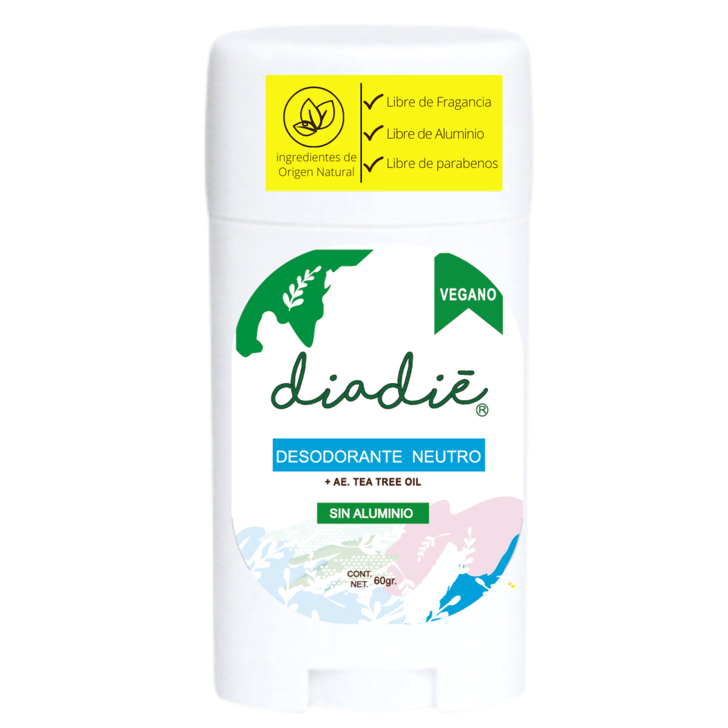 Diadie, Desodorante natural, desodorante neutro, desodorante Infantil, desodorante para Niños, Desodorante Vegano, Sin Aluminio, Barra, 60g, 1 Pack