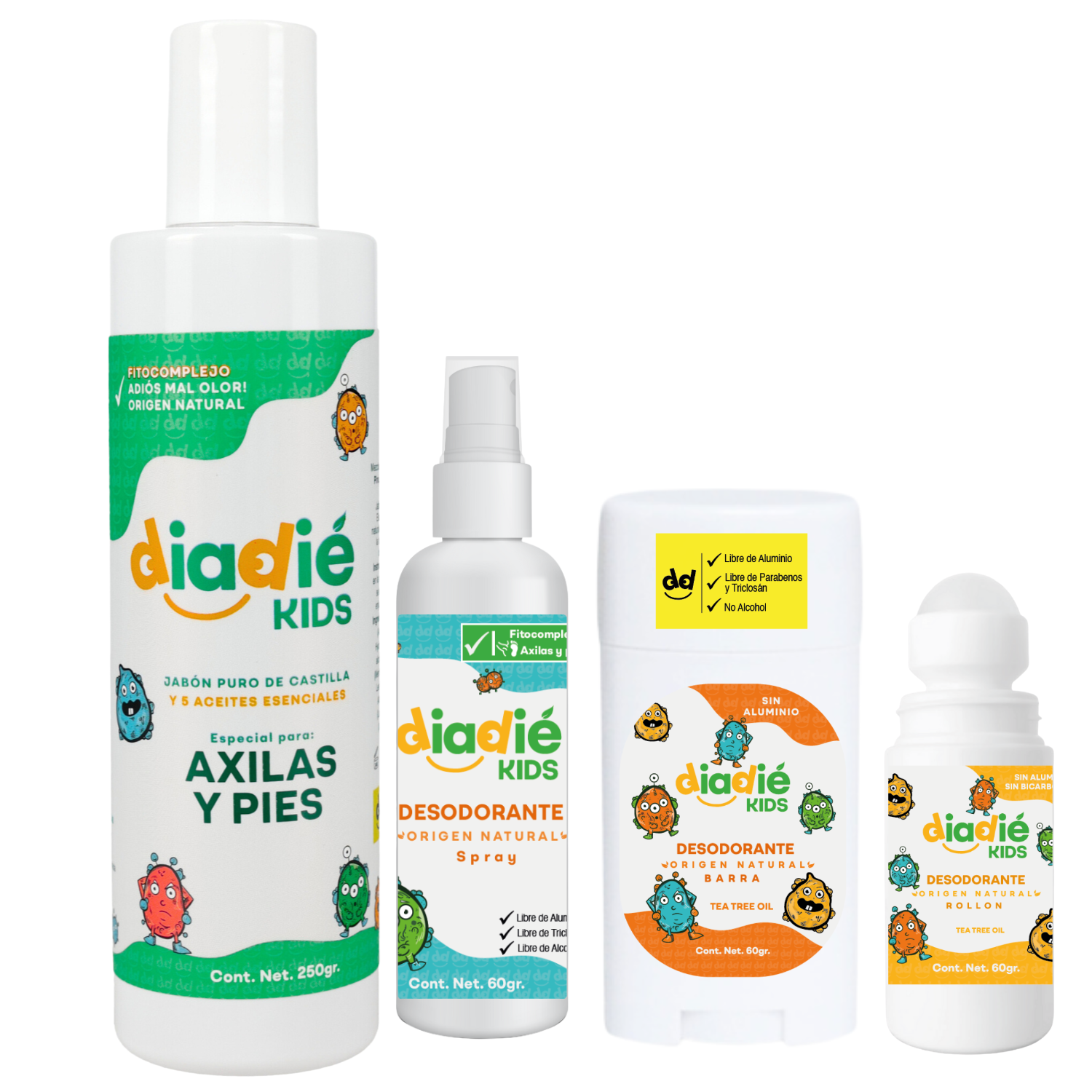 DIADIE KIDS. COLLECTION. Higiene personal, natural , para niños, para niñas. Desodorante natural. 4pack