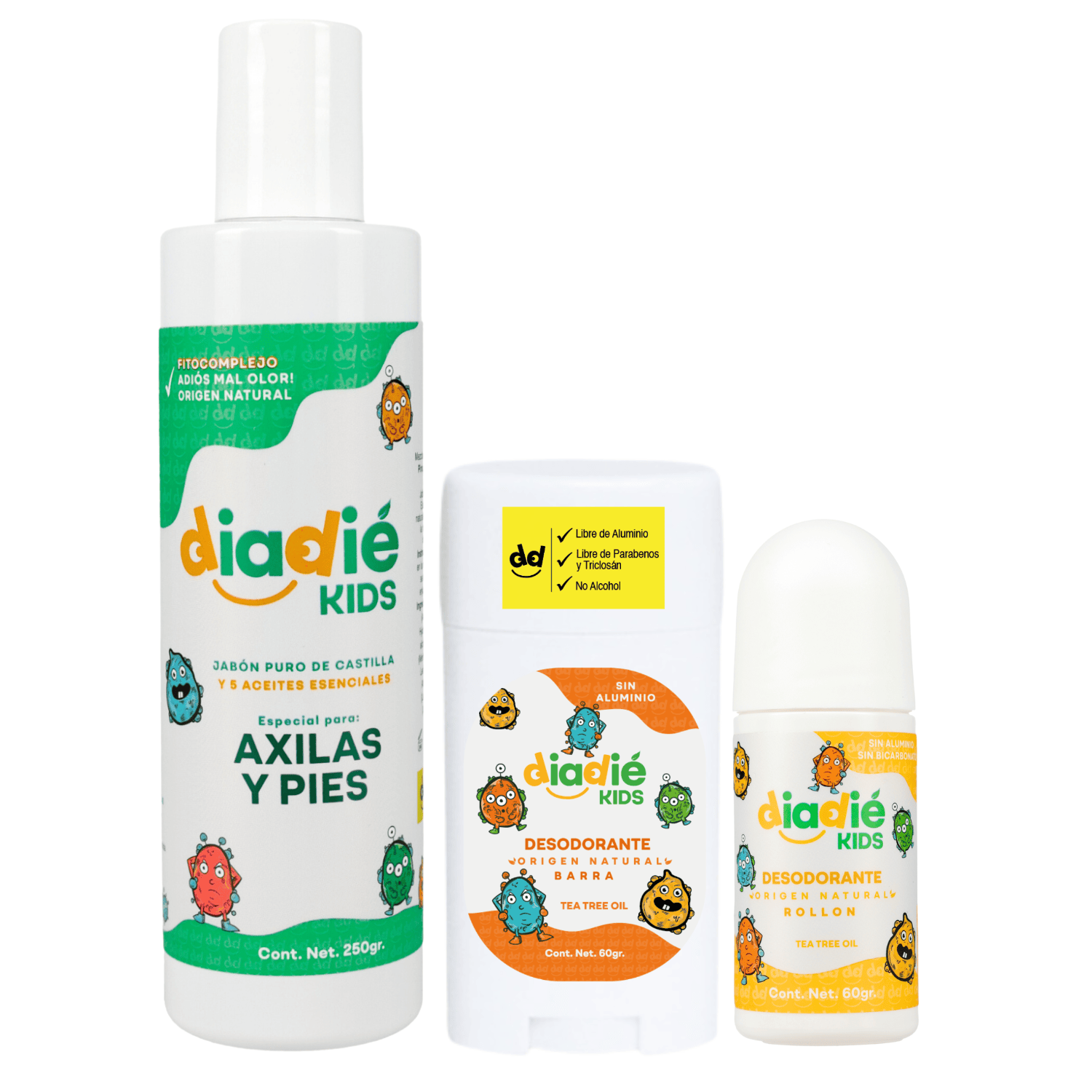 DIADIE KIDS 3PACK Desodorante para niños. Elimina mal olor sin tapar los poros