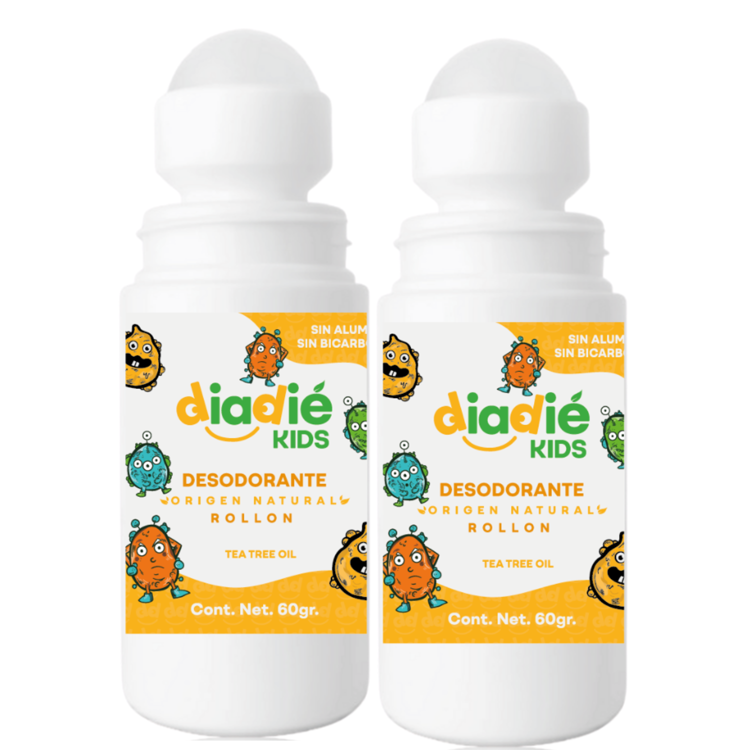 Diadie Kids, Desodorante para Niños, desodorante Niñas, Piel Sensible, Sin Aluminio, Sin Bicarbonato, desodorante Infantil, Desodorante natural, Rollon, 60g, 2 Pack