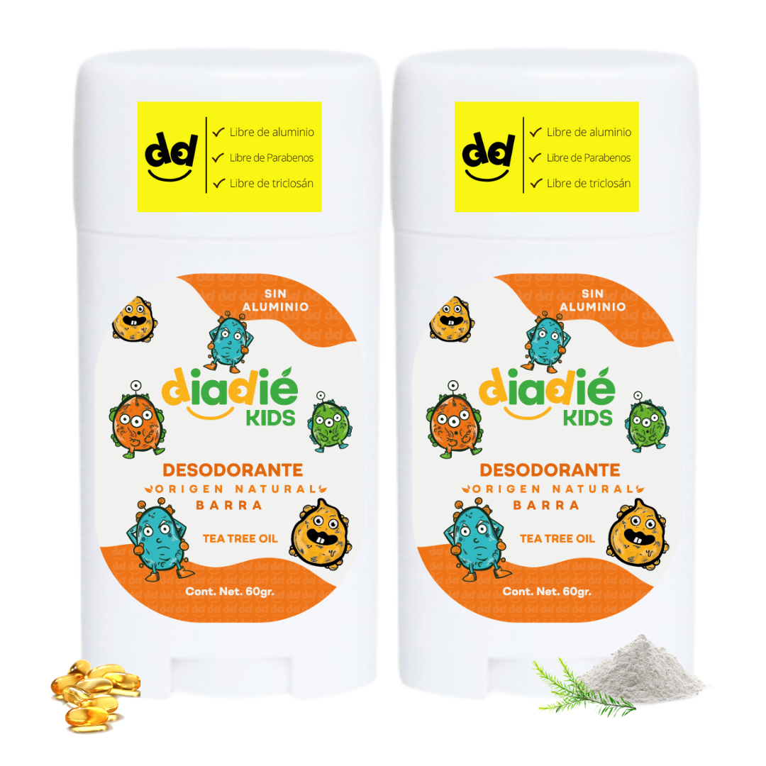 Diadie Kids, Desodorante para Niños, desodorante Niñas, desodorante Natural, Sin Aluminio, Barra, 60g, 2 Pack
