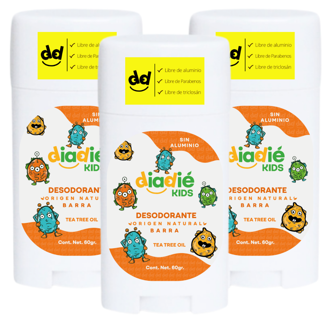 Diadie Kids, Desodorante para Niños, desodorante para Niñas, desodorante Natural, Sin Aluminio, Barra, 60g, 3 Pack