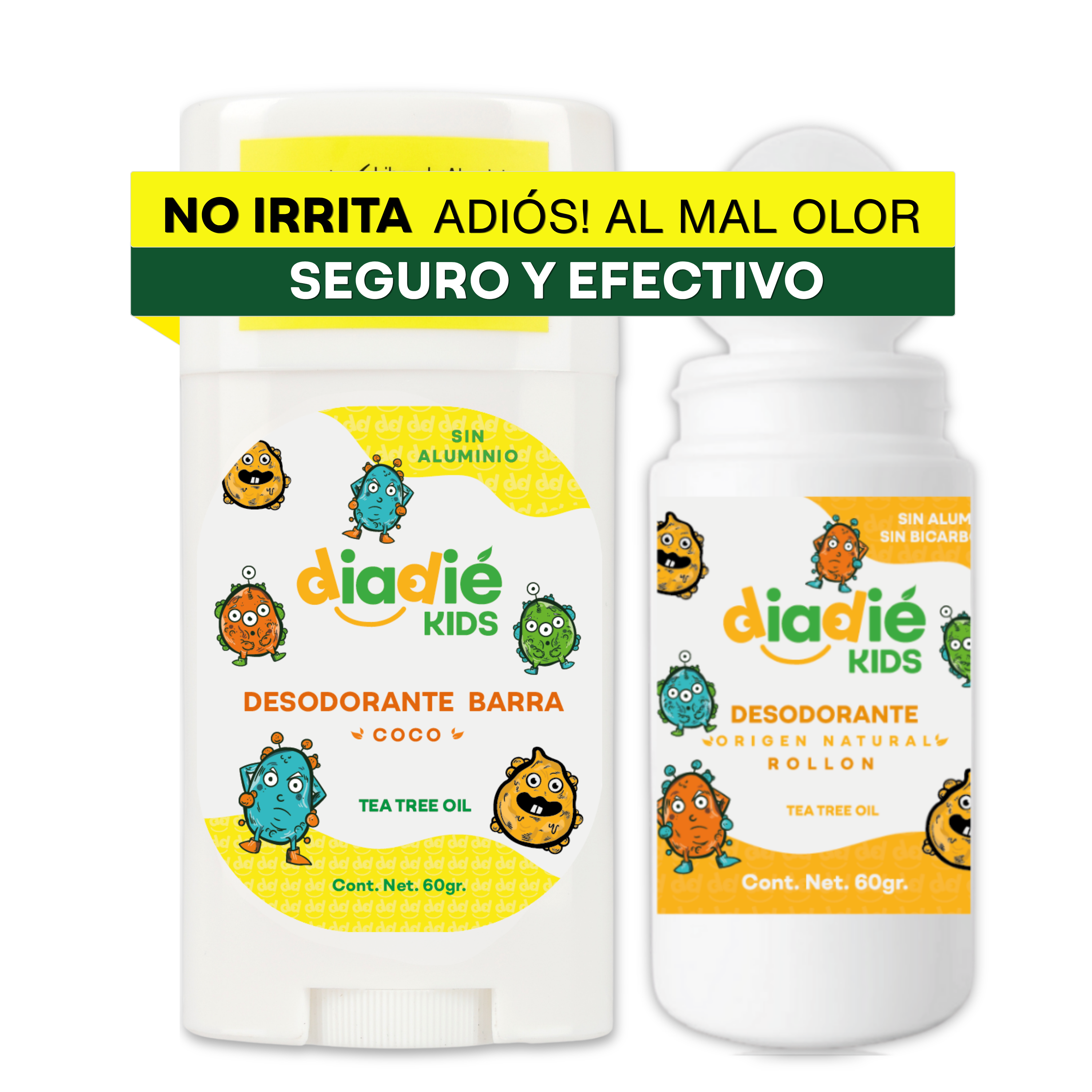 DIADIE KIDS Desodorante para Niños, Barra Coco y Rollon 2 Pack
