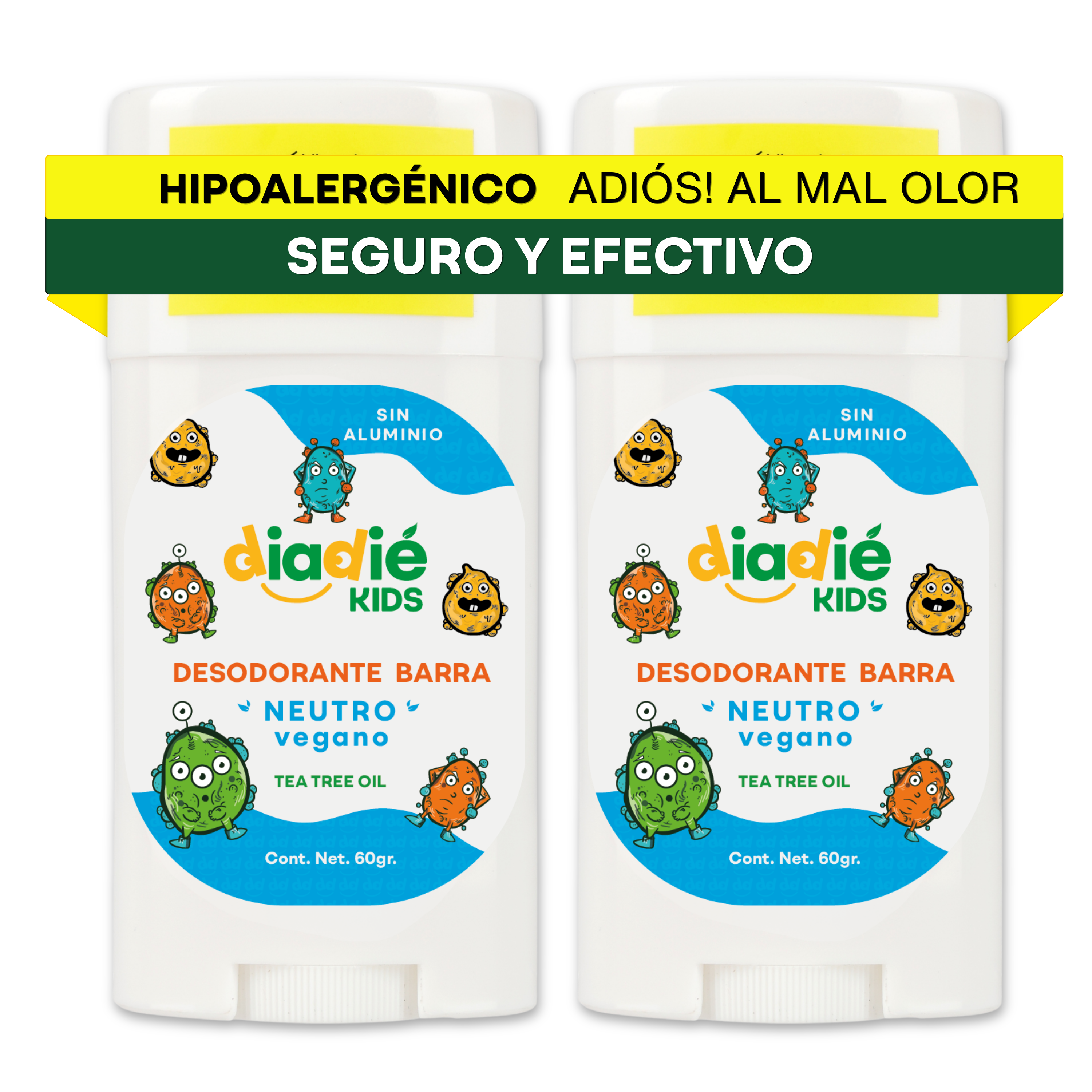 DIADIE KIDS Desodorante natural para Niños, Barra, Neutro 2 Pack