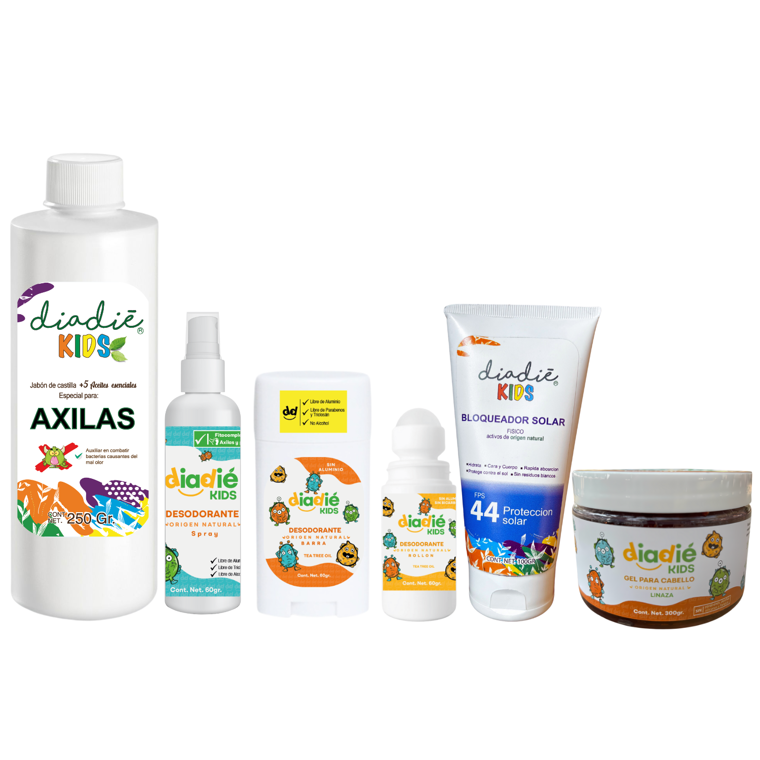 DIADIE KIDS. COLLECTION. Higiene y cuidado personal, natural , para niños, para niñas. y Protector solar, 6pack
