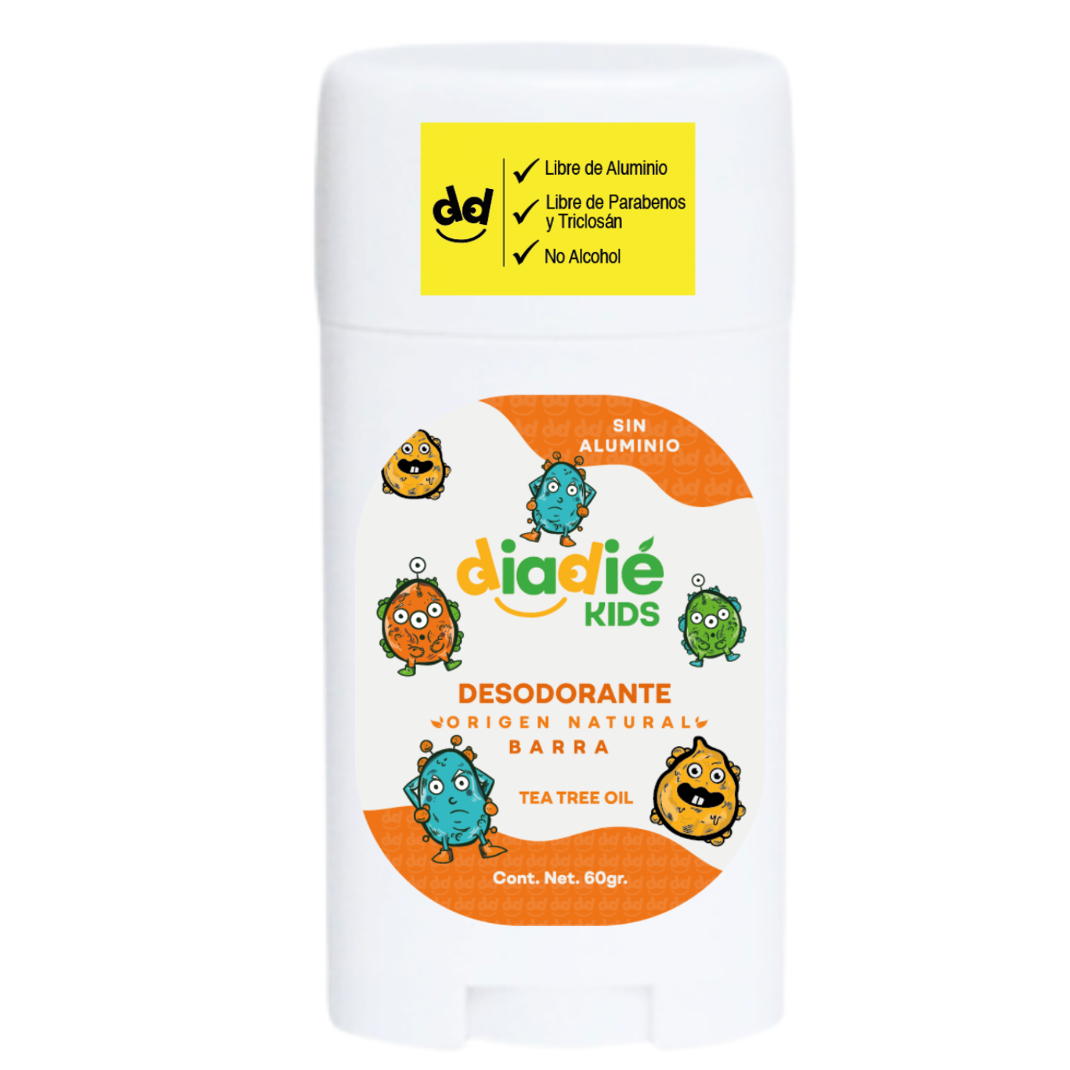 Diadie Kids, Desodorante para Niños, Niñas, Desodorante Natural, Desodorante Infantil, elimina mal olor, sin aluminio, Barra, 60g, 1 Pack