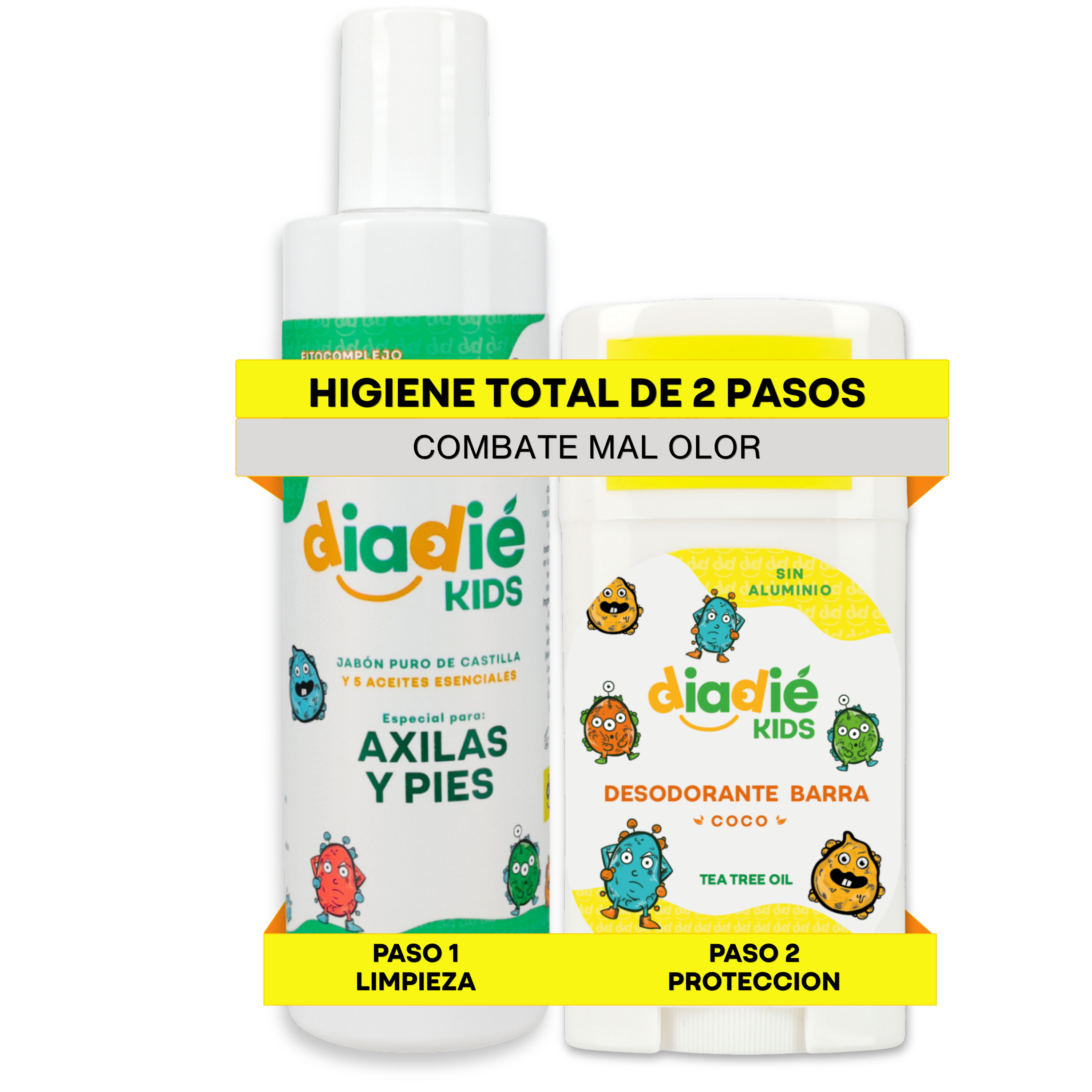 DIADIE KIDS Desodorante para Niños, Jabon y Barra Coco, mal olor 2 Pack