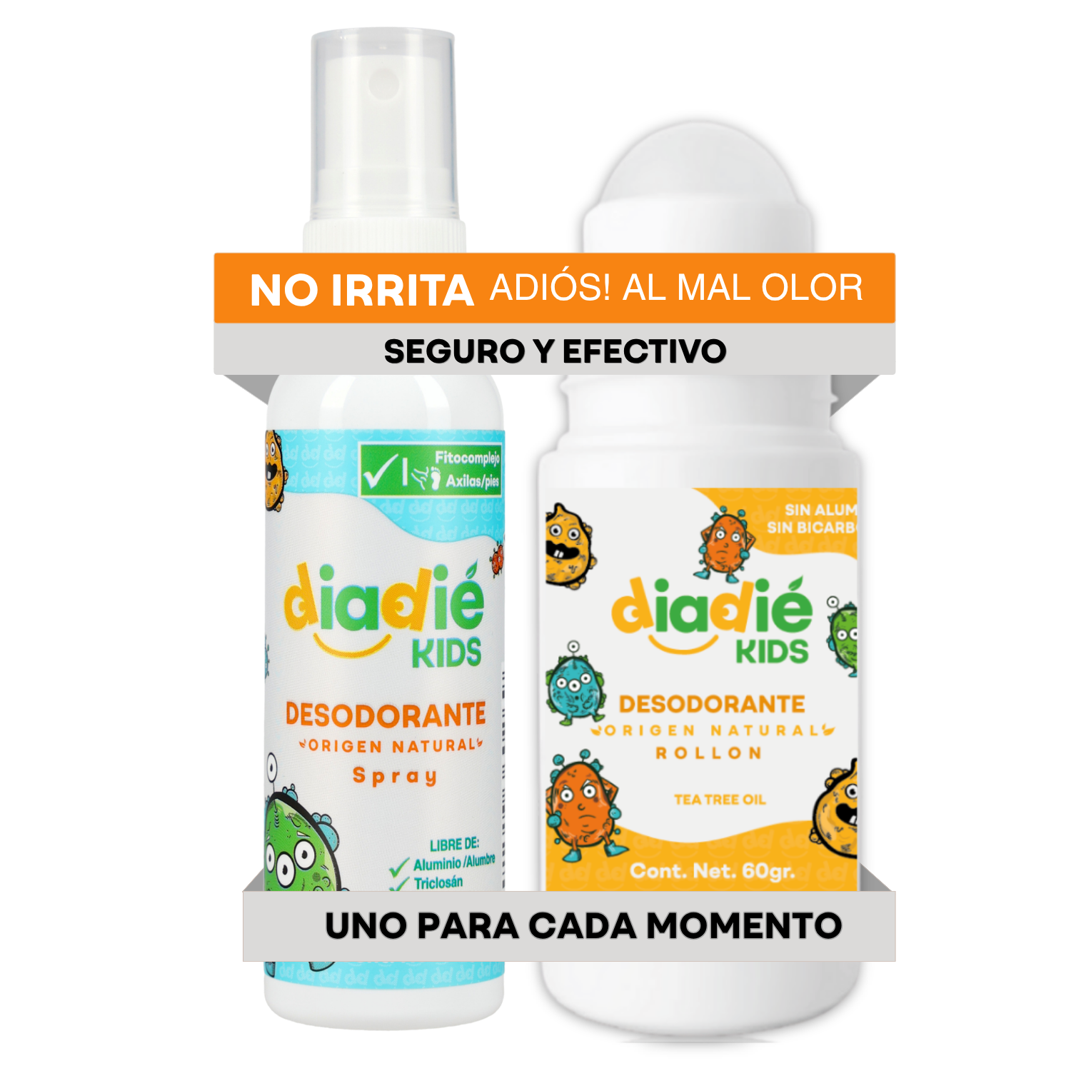 DIADIE KIDS Desodorante natural para Niños, Rollon y Atomizador 2 Pack