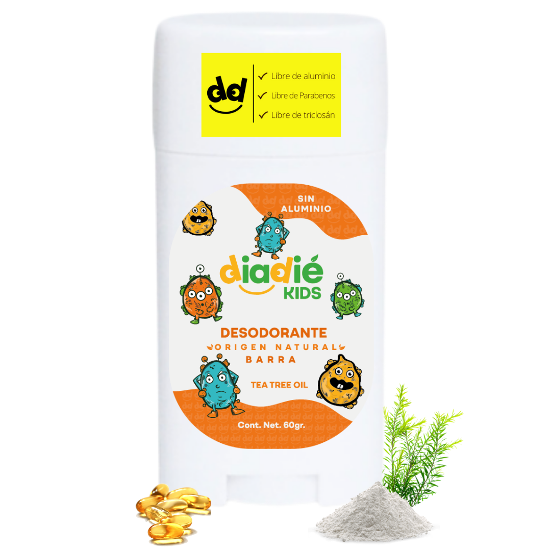 Diadie Kids, Desodorante Infantil para Niños y Niñas, Natural, Sin Aluminio, Barra, 60g, 1 Pack
