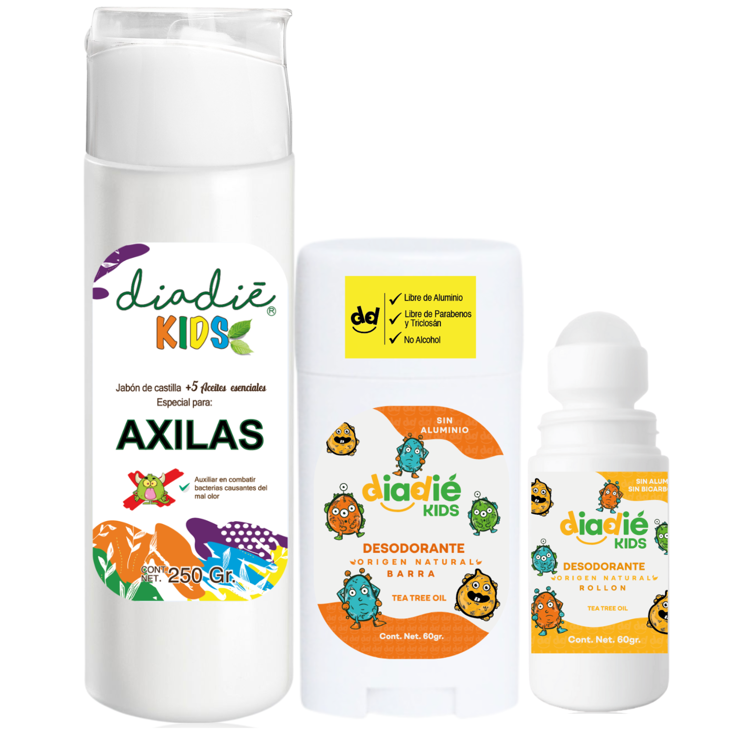 DIADIE KIDS 3PACK Desodorante para niños. Elimina mal olor sin tapar los poros