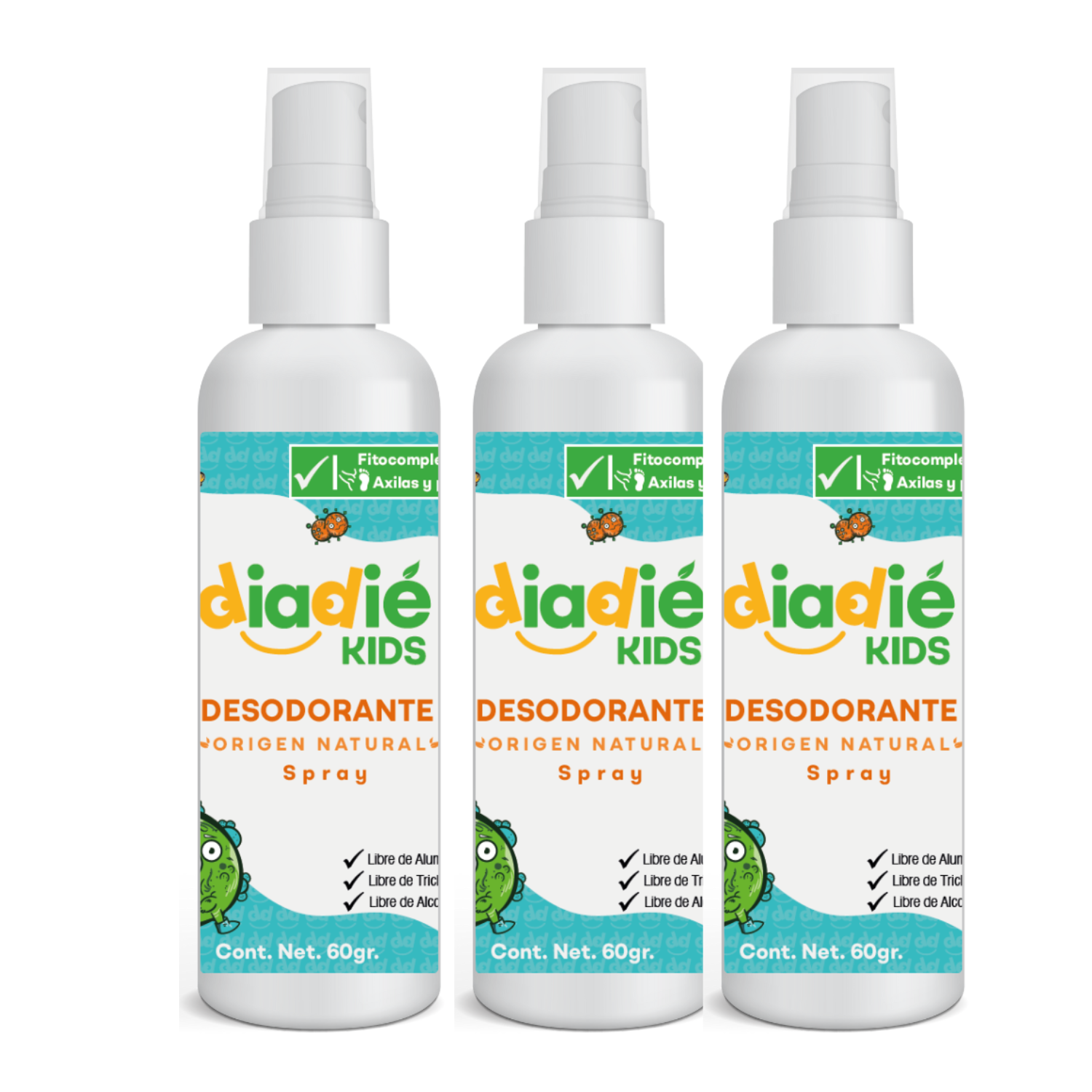 DIADIÉ KIDS Desodorante natural para niños, rociador para axilas y pies. Infantil. Origen natural. Elimina El Mal Olor. 3pack