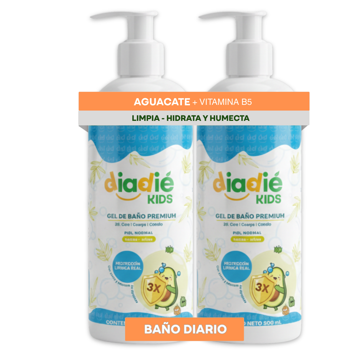 DIADIE KIDS Gel de baño suave para niños, hidrata humecta Aguacate 2 Pack
