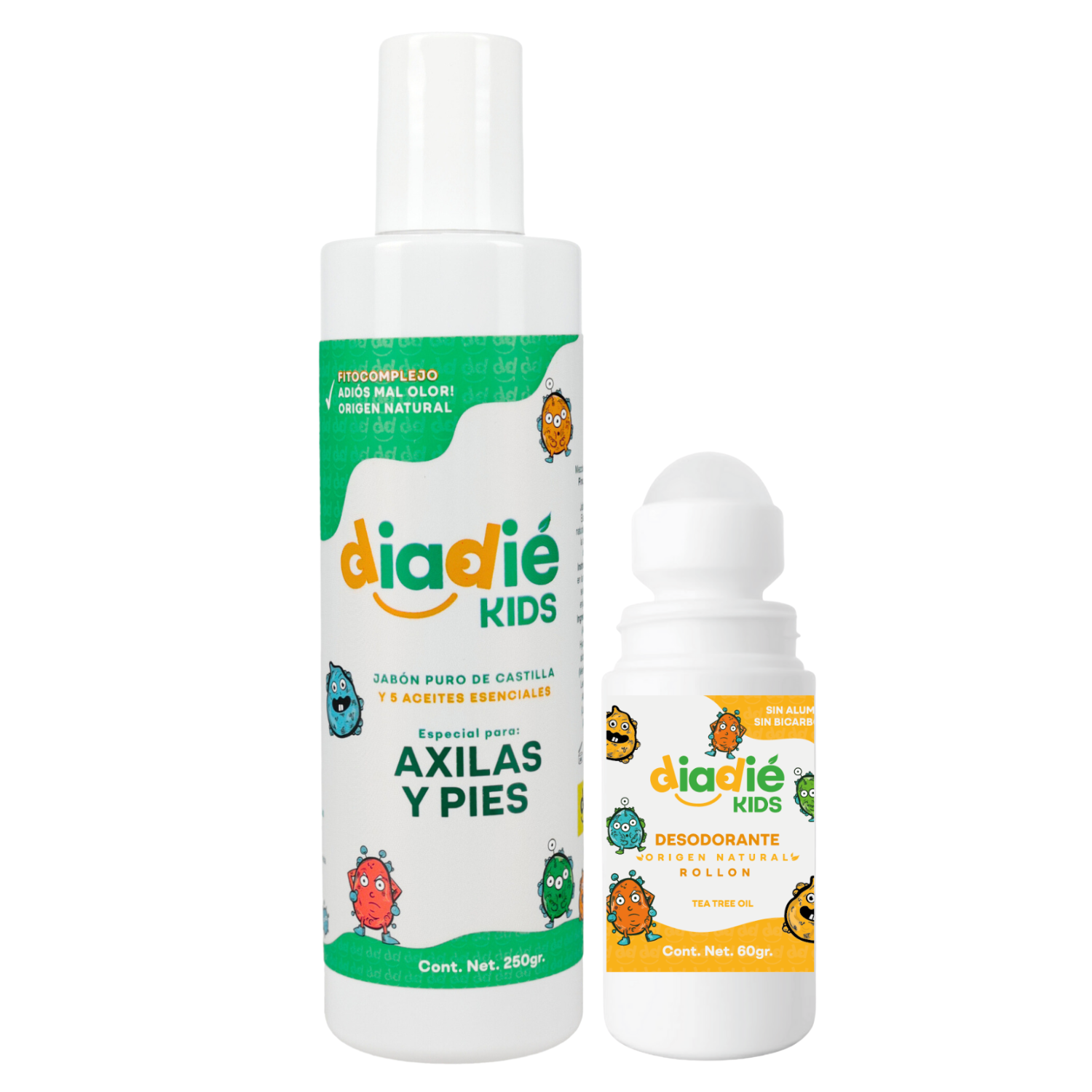 DIADIE KIDS, Combo, Desodorante natural, Rollon, Jabon Liquido natural, Especial, para Axilas, para Niños, para Niñas, Infantil, para eliminar mal olor, Diadie Kids, Rollon, 60g, Jabon Liquido 250g, 2 Pack