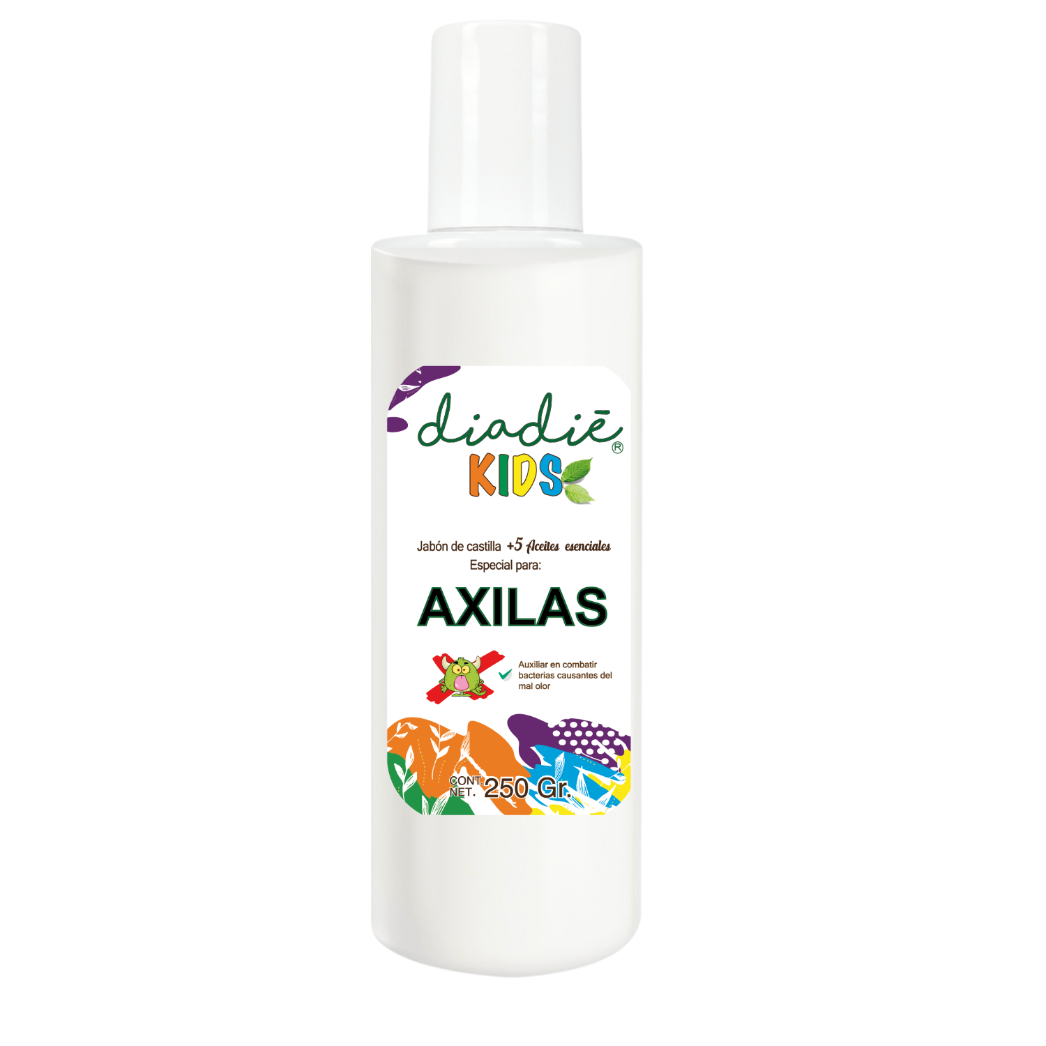 Jabon desodorante. Liquido, Jabon natural. Especial para Axilas y pies. Jabon para Niños. Infantil.  Para eliminar mal olor, Diadie Kids 250g, 1 Pack