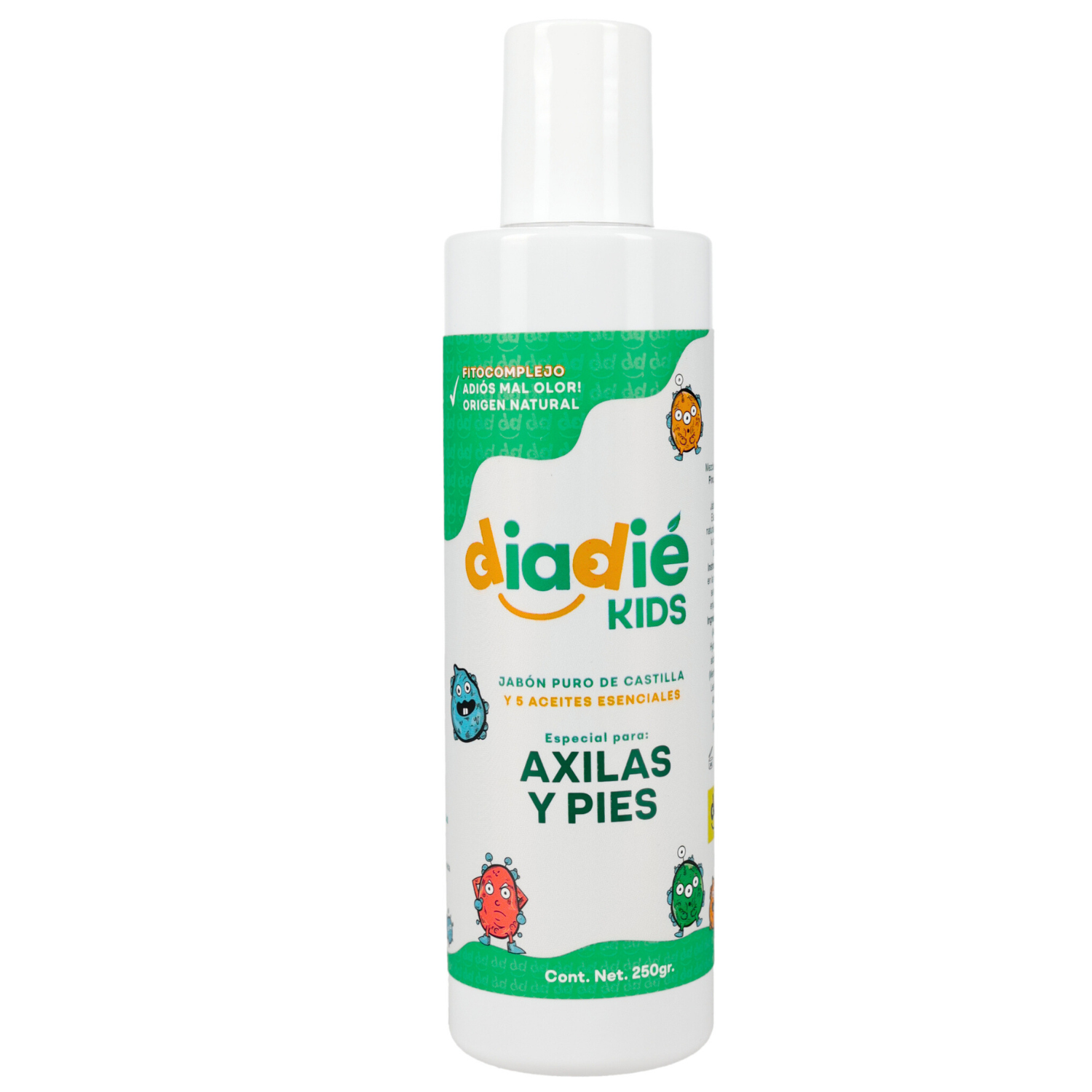 DIADIE KIDS Jabon desodorante. Liquido, Jabon natural. Especial para eliminar malo olor Axilas y pies. Jabon para Niños. Infantil. 250g, 1 Pack