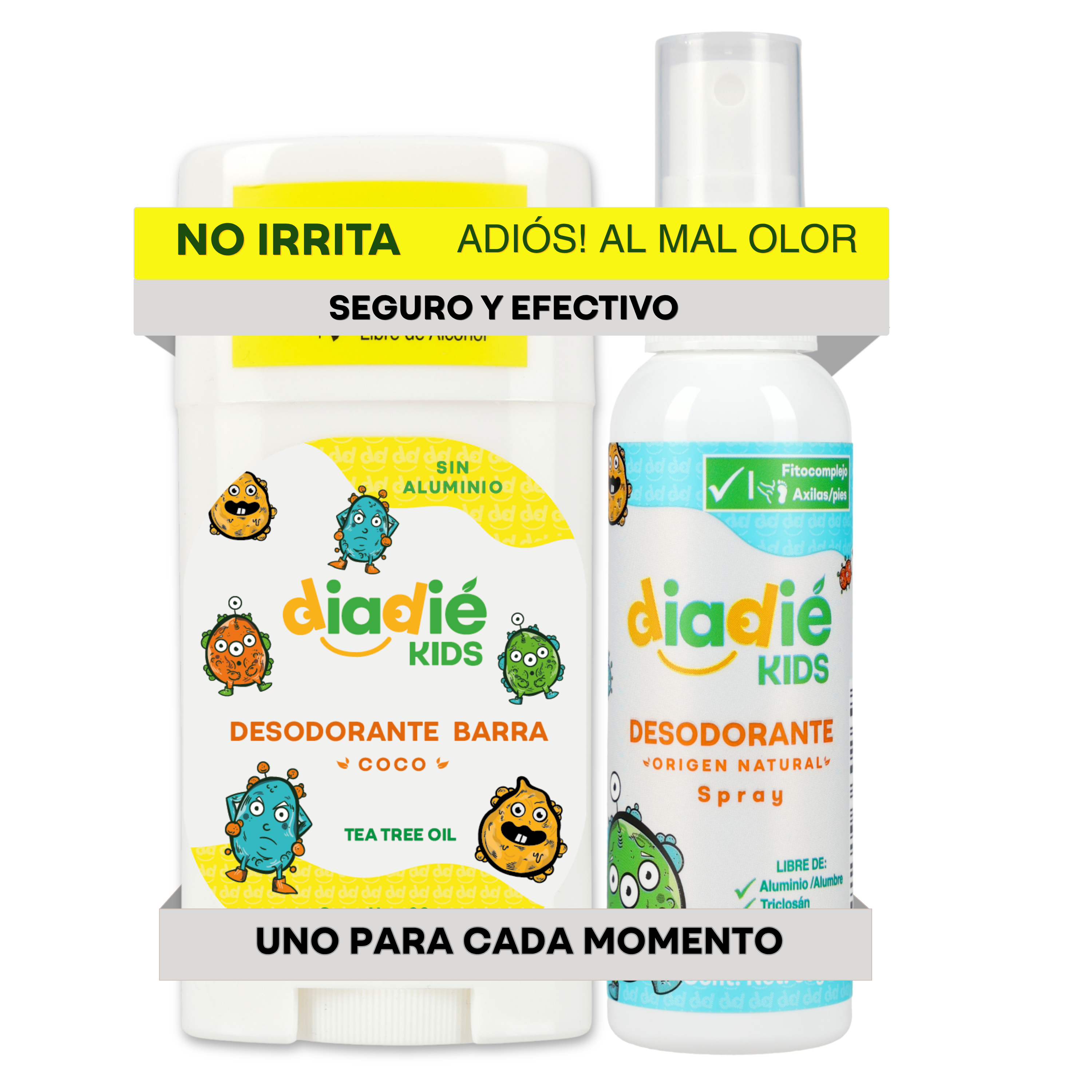DIADIE KIDS Desodorante para Niños, Barra Coco y Spray 2 Pack